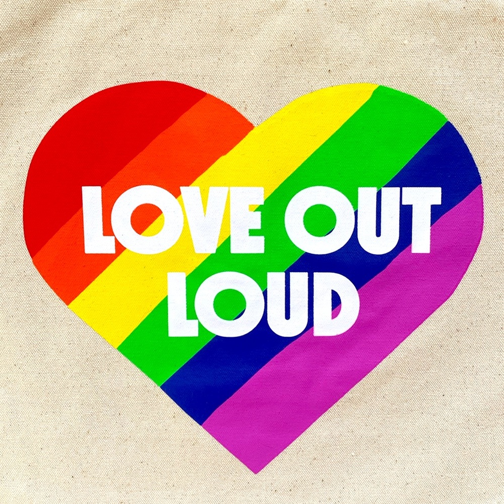 Love Out Loud Rainbow Heart Gay Pride Canvas Tote Bag - NWT - Picture 2 of 2